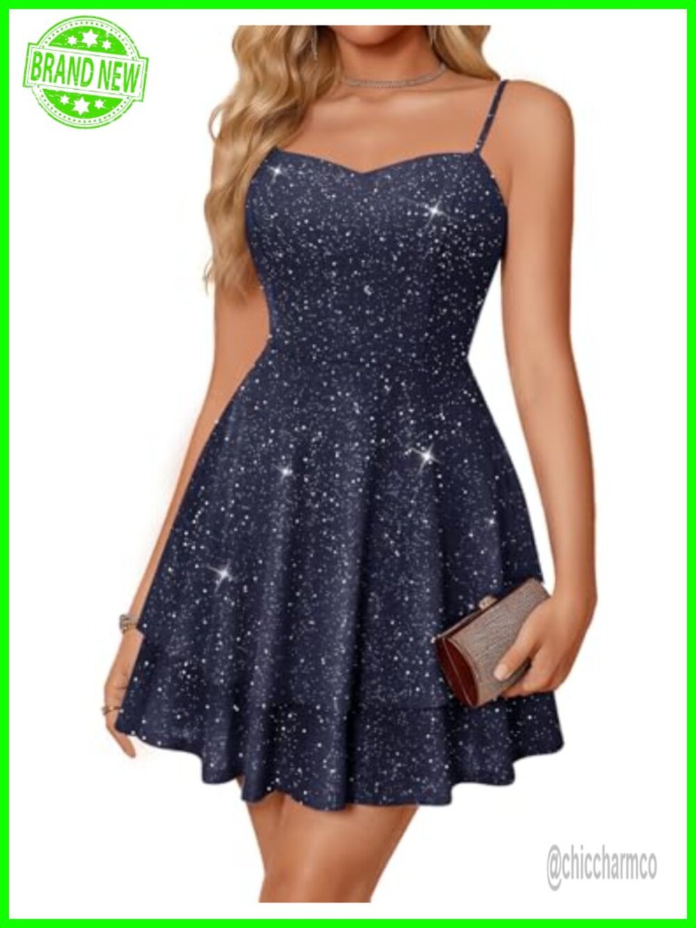 Sparkly Sequin V-Neck Spaghetti Strap Mini Cocktail Dress